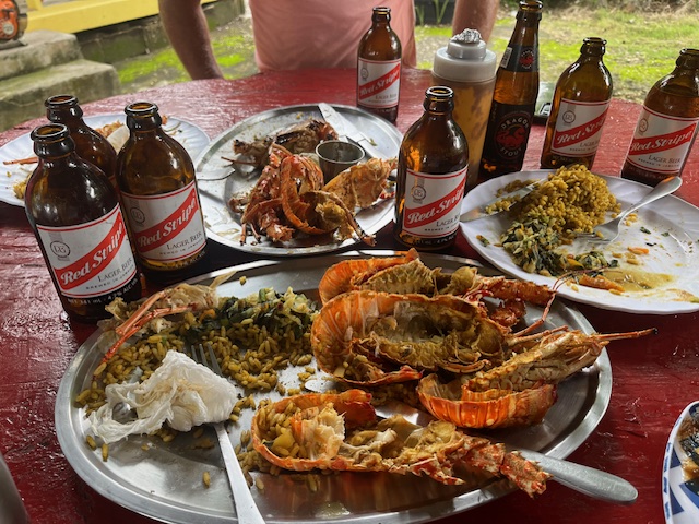 Red Strip and lobster meals at 3 Dives Restaurant & Cliff Bar.