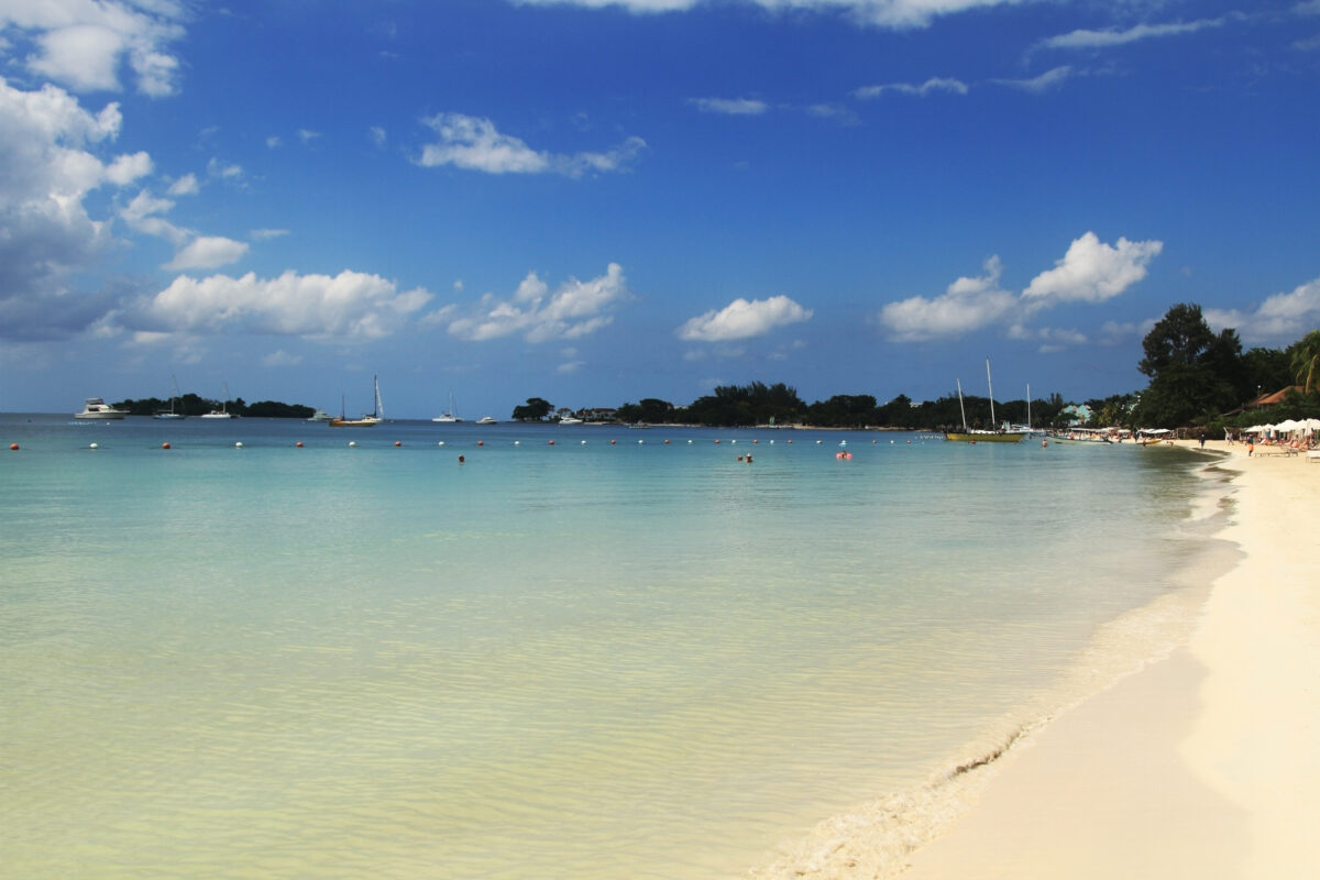 Seven mile beach. Jamaica, Negril. Vacation on tropical beach. Jamaica Island. Caribbean sea.