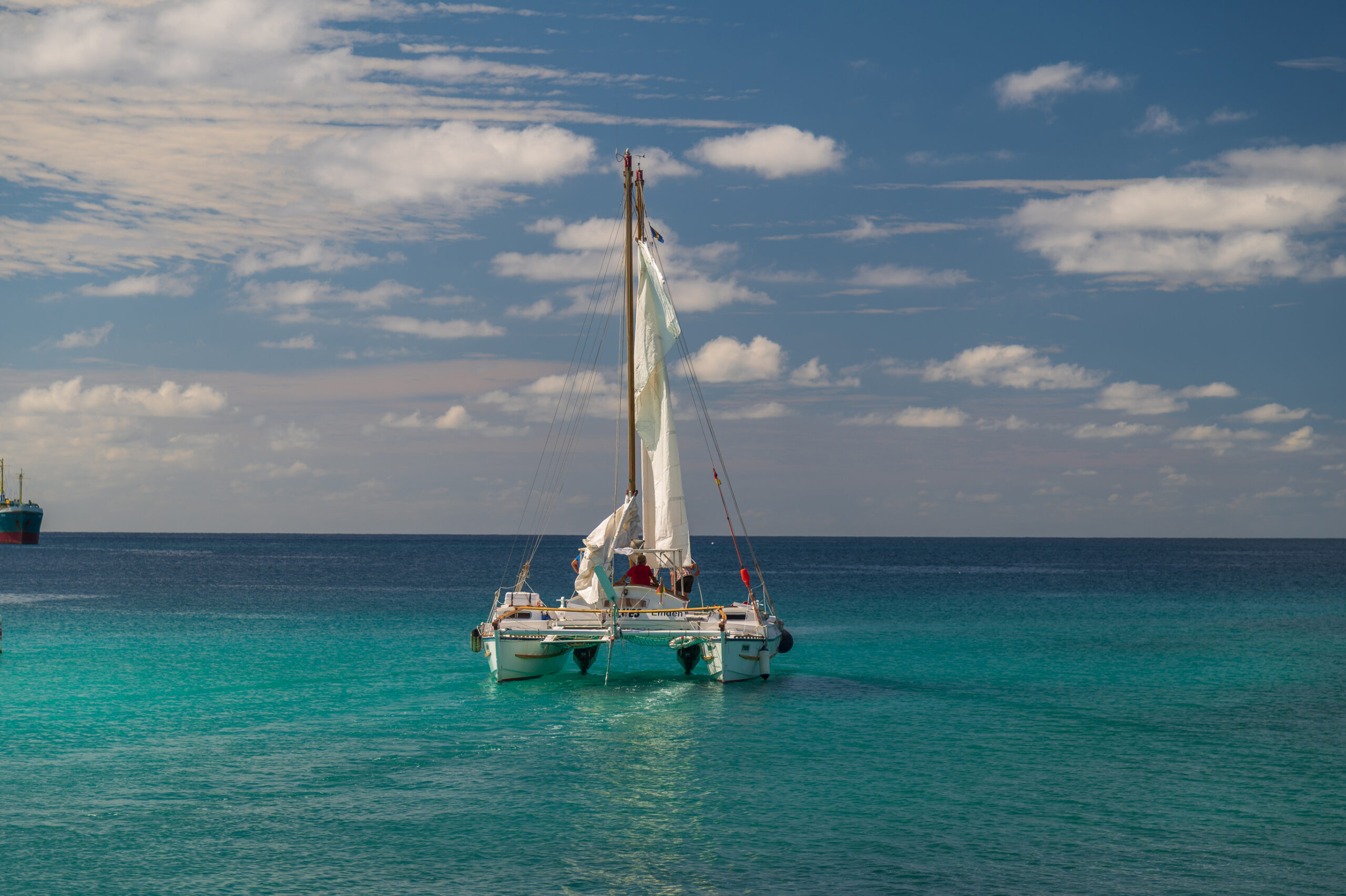 Catamaran leaving Bridgetown Barbados. Bridgetown, the capital of Barbados, is a port city on the island’s southwest coast.