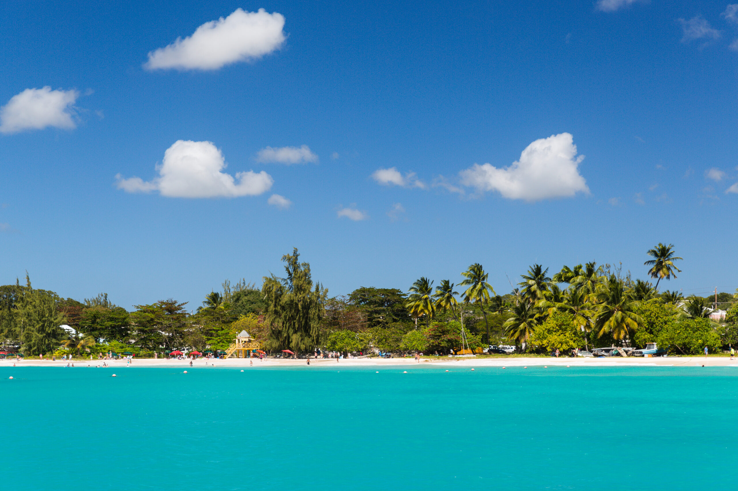 View of the beach from a catamaran in Carlisle Bay Barbados