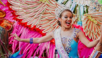 carnival-woman-blue-dress-pink-wings