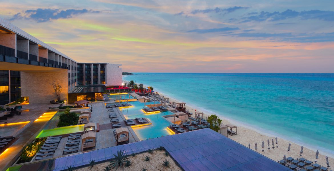 aerial-view-beach-resort-sunset