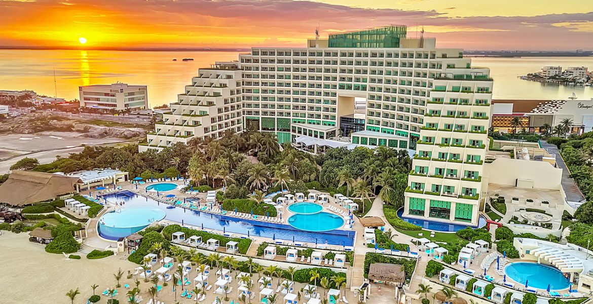 aerial-view-cancun-resort-sunset