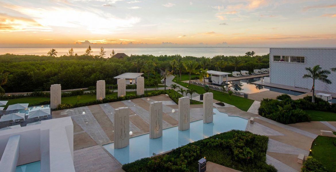 aerial-view-resort-pool-sunset