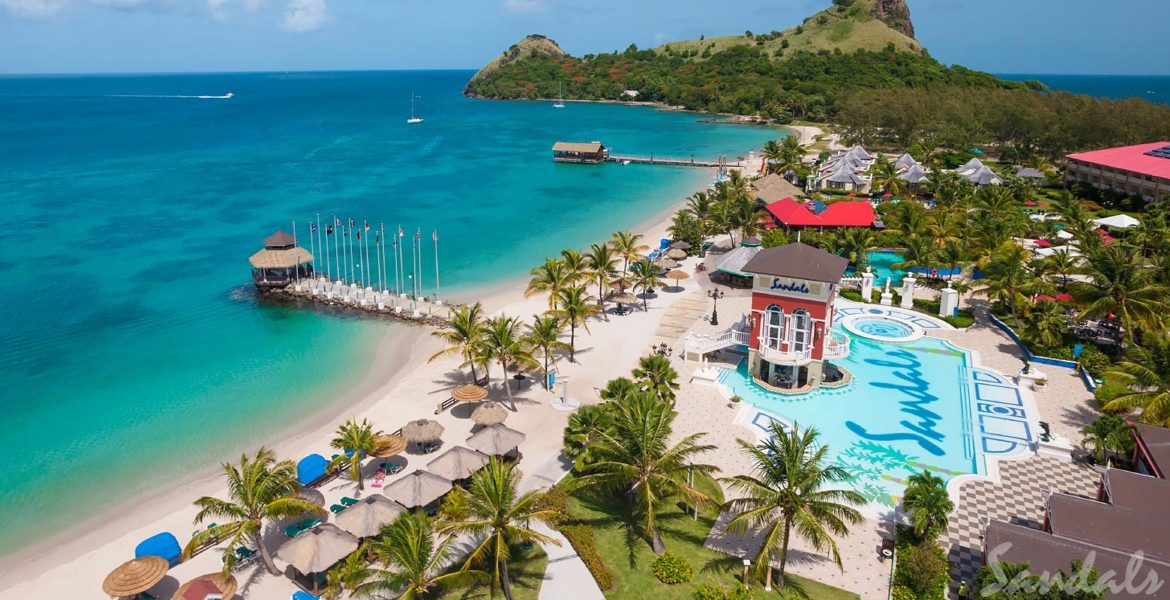 aerial-view-pool-beach-green-palm-tree-sandals-grand-st-lucian