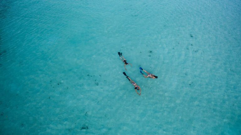 three-people-snorkeling-clear-blue-water