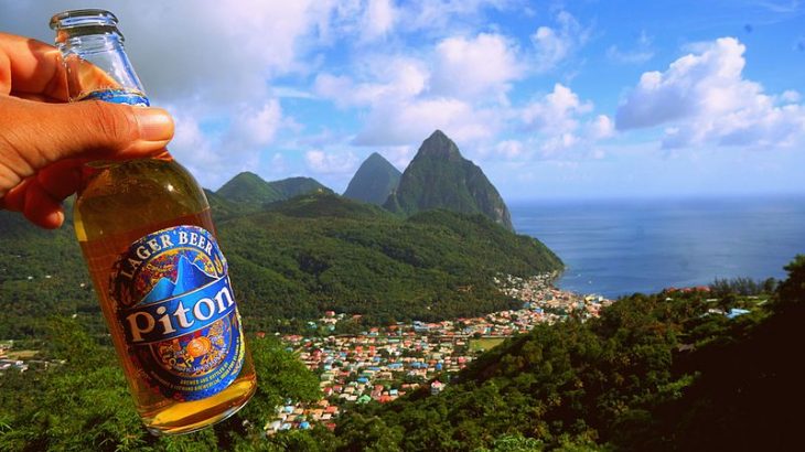 piton-beer-in-front-of-piton-peaks-st-lucia
