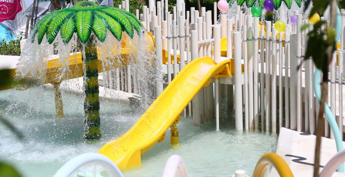 water-park-yellow-slide-white-wood-platform