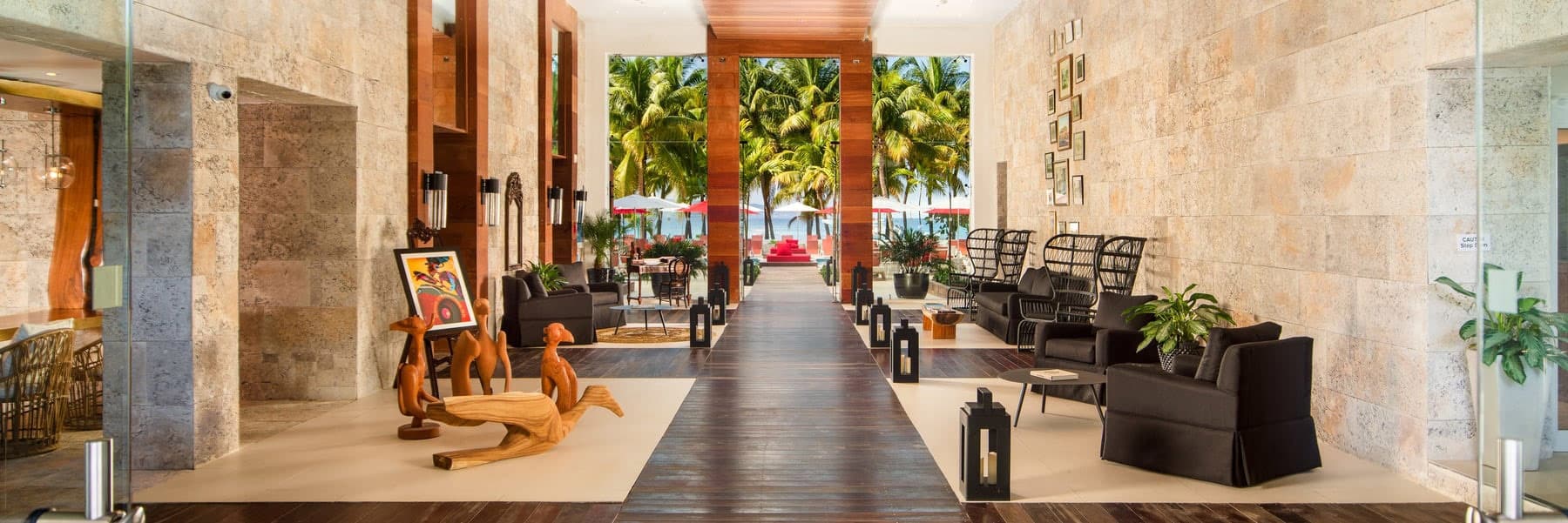 The chic lobby of the S Hotel Montego Bay has an open, breezy style