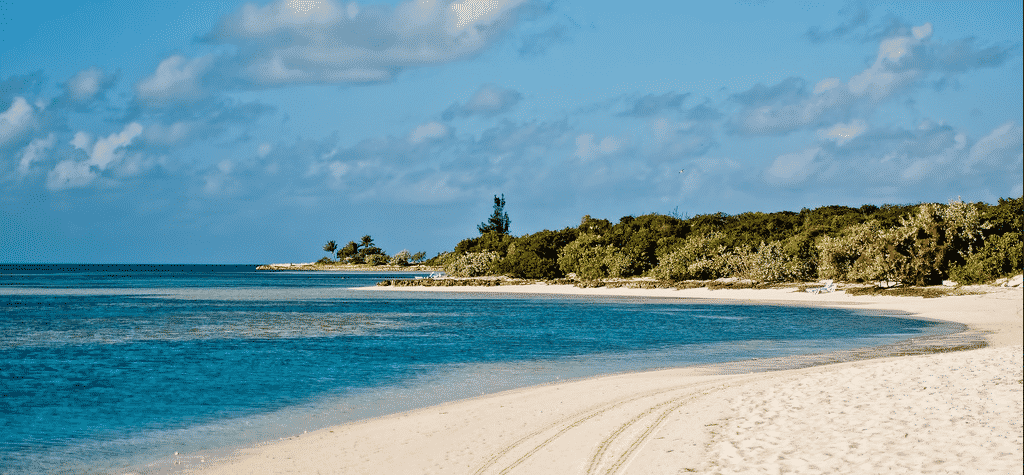 white-sand-beach-turquoise-ocean-blue-sky-cococay-bahamas