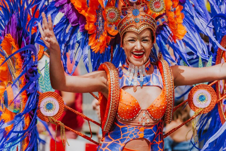 woman-wearing-orange-blue-carnival-costume-aruba
