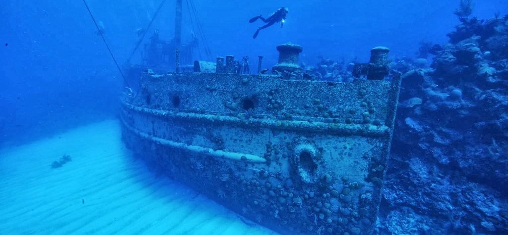 Diving in a shipwreck near the Bermuda Triangle