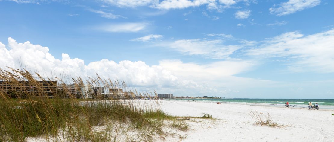 White sand beach with beautiful dunes and the ocean on Siesta Key Beach