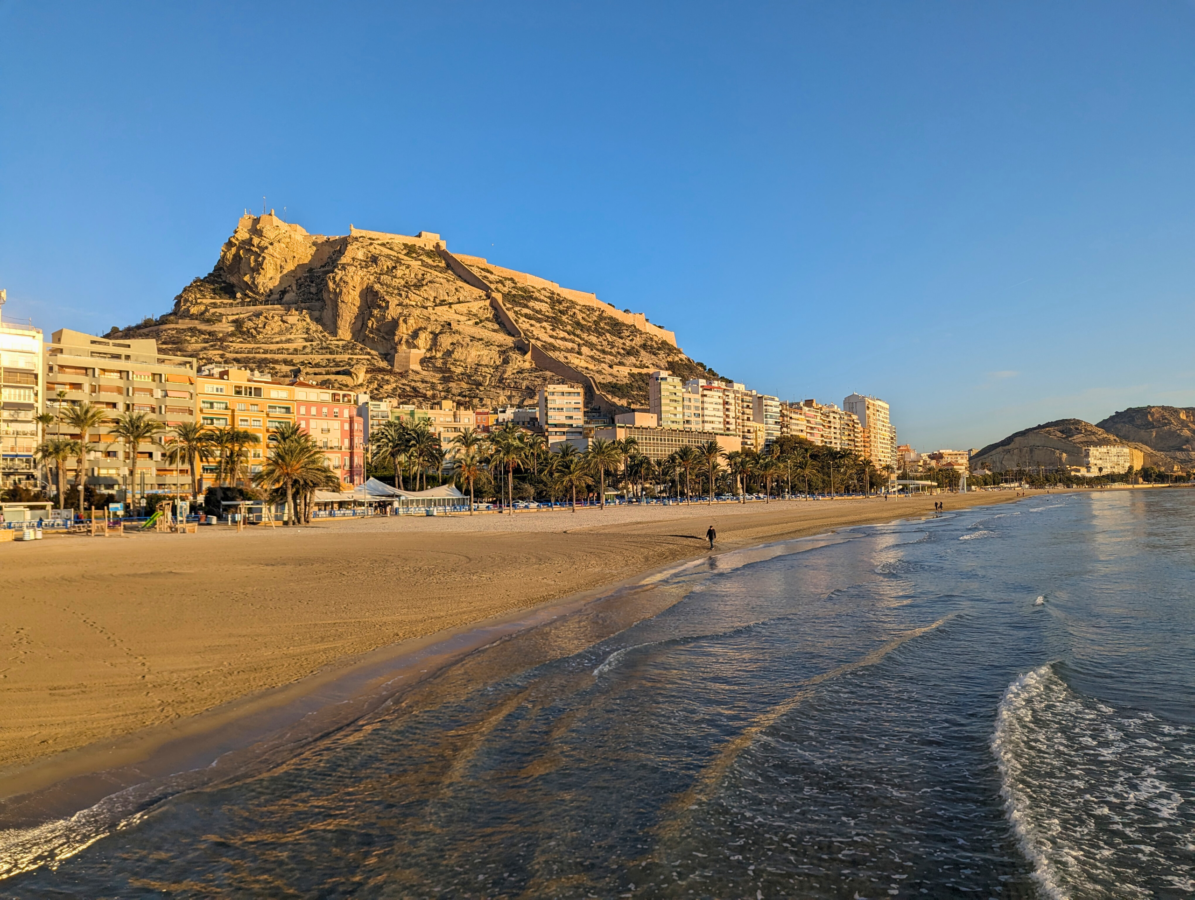 beachfront with with blue skies in Alicante, Spain