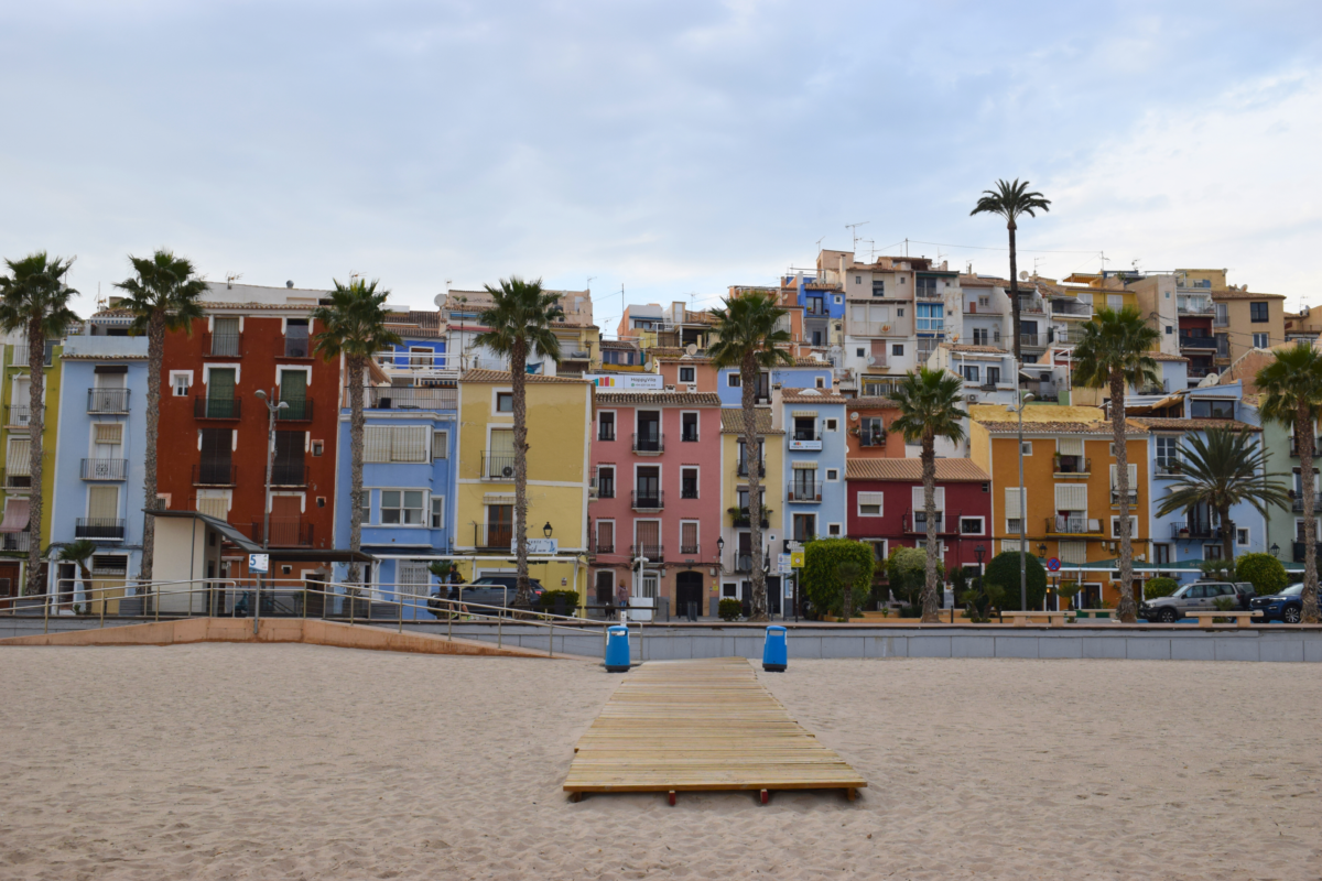 colorful buildings along the beachfront in Villajoyosa, Spain