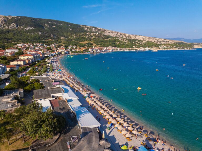 Aerial view Vela plaza Beach in Baska Town, Croatia. Aerial view Vela plaza Beach in Baska Town, Krk Island in Croatia