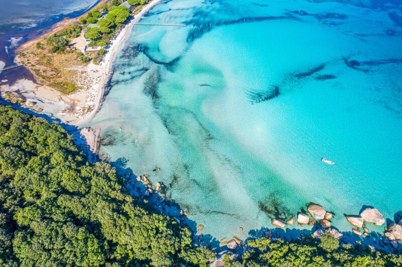 Aerial view with Santa Giulia beach, Corsica, France