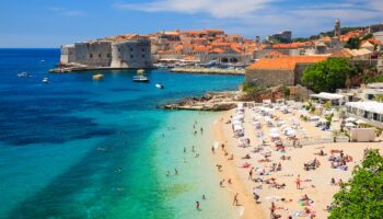 Dubrovnik, Croatia. Panoramic view of old town and the beach, Dubrovnik Croatia