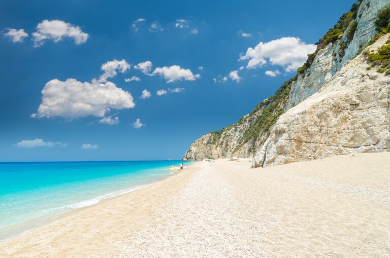 Large and long beach with turquoise water on the island of Lefkada in Greece