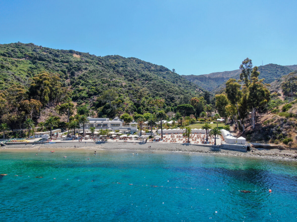 Aerial view of Santa Catalina Island with Descanso bay and beach club