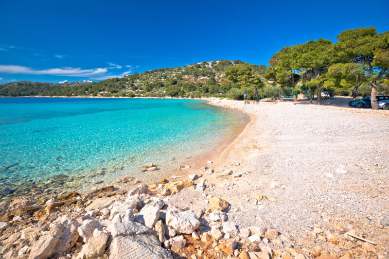Island of Murter turquoise lagoon beach Slanica, Dalmatia archipelago of Croatia