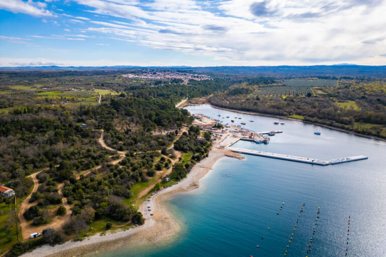Aerial view of the Croatian coast with view of Novigrad, Lanterna, Vabriga and Cervar. Aerial view of the Croatian coast with view of Lanterna and Vabriga.