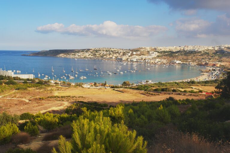 Mellieha, Malta. Afternoon view of the Mellieha Bay, Malta
