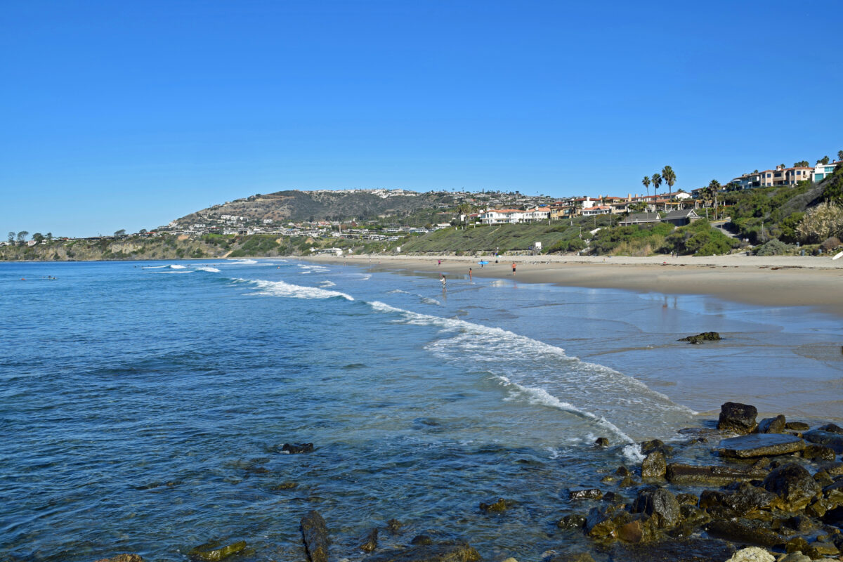 panorama of Salt Creek Beach Park in Dana Point, California. Considered one of the best beaches in the State and considered a premier sufing location. Located about 10 miles south of Laguna Beach.