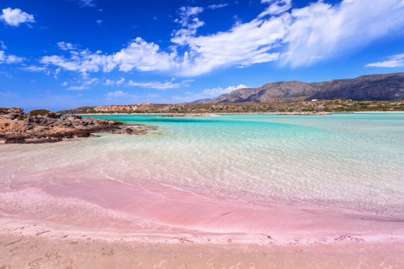 Elafonissi beach with pink sand on Crete, Greece