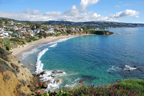 Winter time view of spectacular Crescent Bay, North Laguna Beach, California. The beach is open to the public. Photo location is called Crescent Bay Point Park which is a beautiful public park providing a spectacular view of the Laguna Beach coastline.