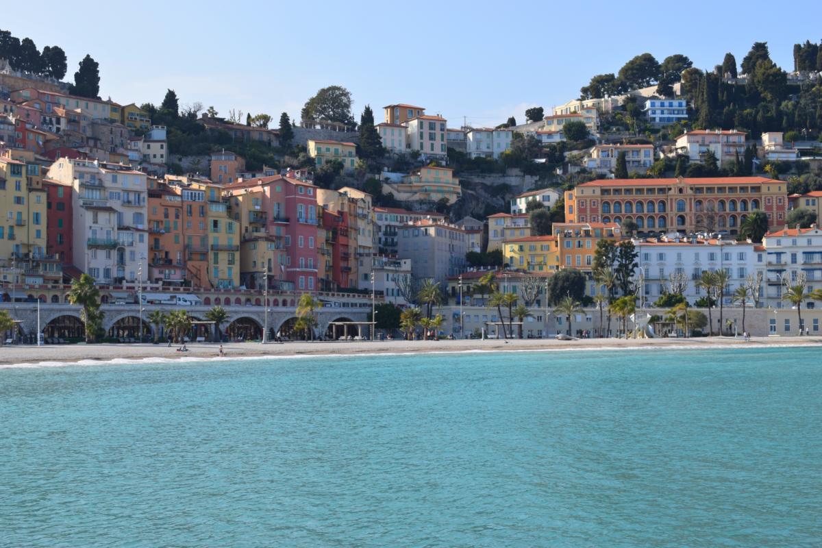 Colorful houses on Menton beach