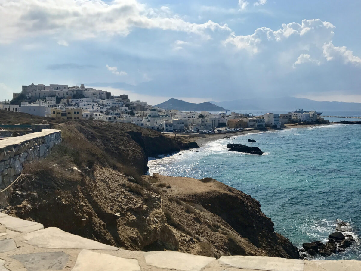 Cliffs and ocean below, Naxos town.