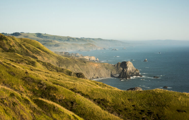 Cliffs over the Pacific Ocean off of California Route 1 north of Jenner.