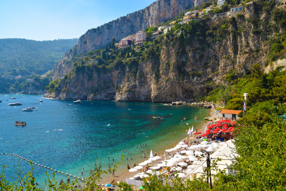 Scenic view of Mala Beach and coast. Cap d`Ail, South of France