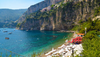 Scenic view of Mala Beach and coast. Cap d`Ail, South of France