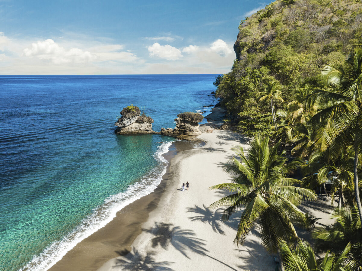 aerial of Anse Mamin beach in Saint Lucia