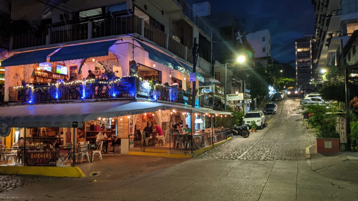 The streets of Puerto Vallarta at night.