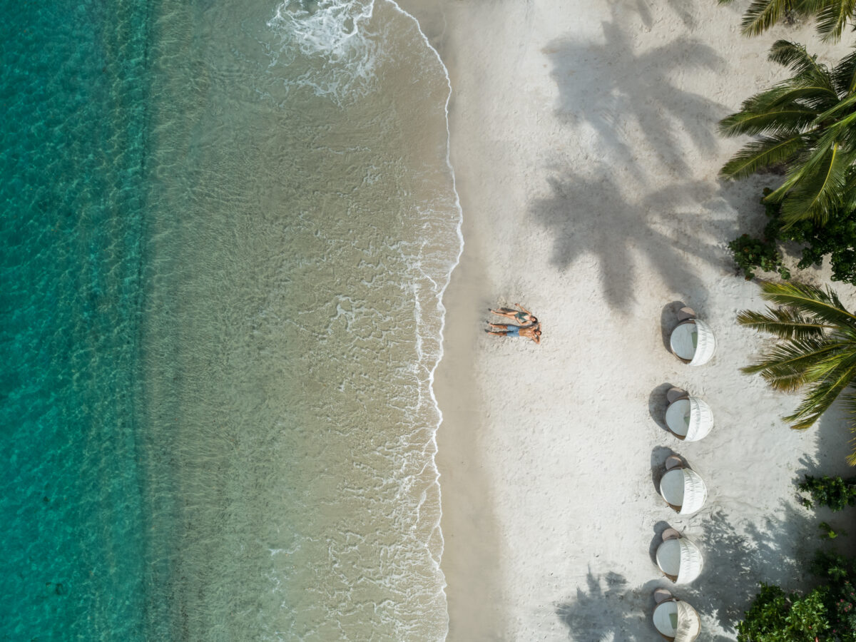 aerial of Sugar Beach in Saint Lucia