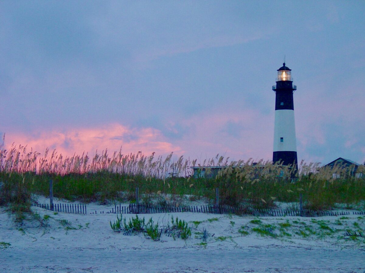 Tybee Island Light House. Tybee Island, Georgia, lighthouse at sunset.
