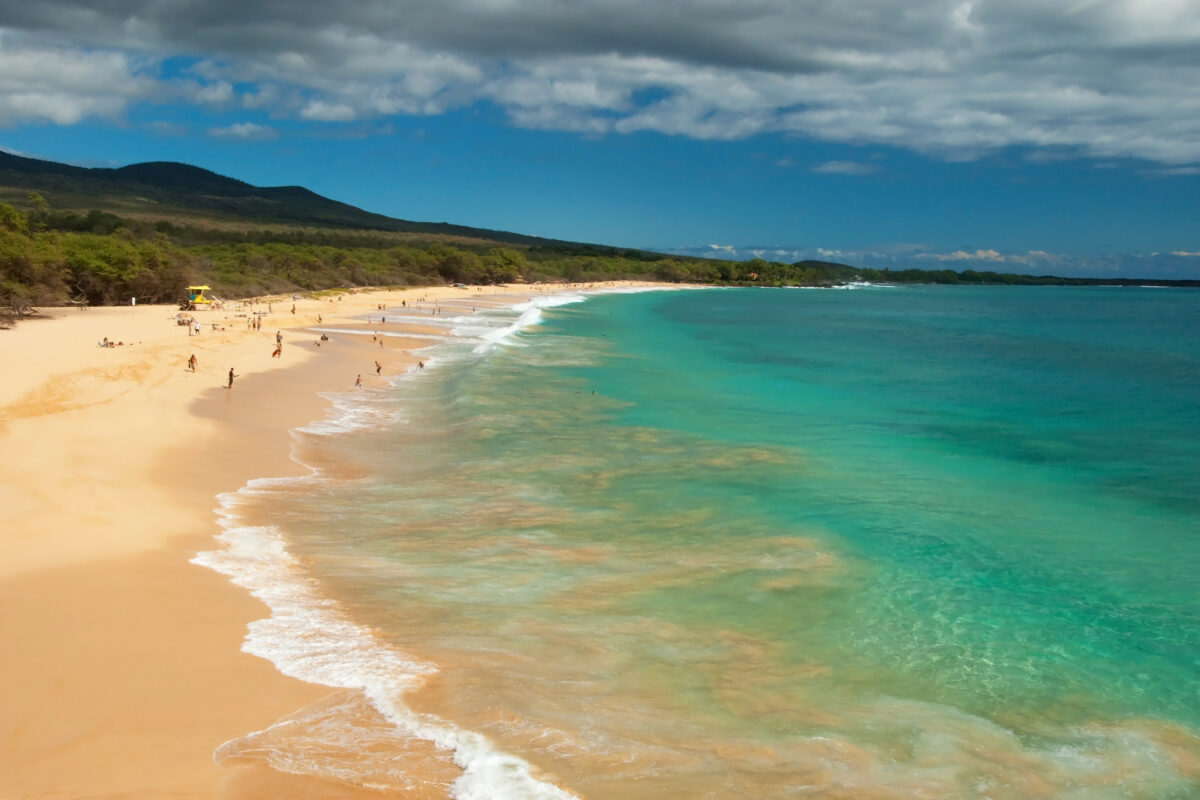 View of the big beach on maui hawaii island with azure ocean
