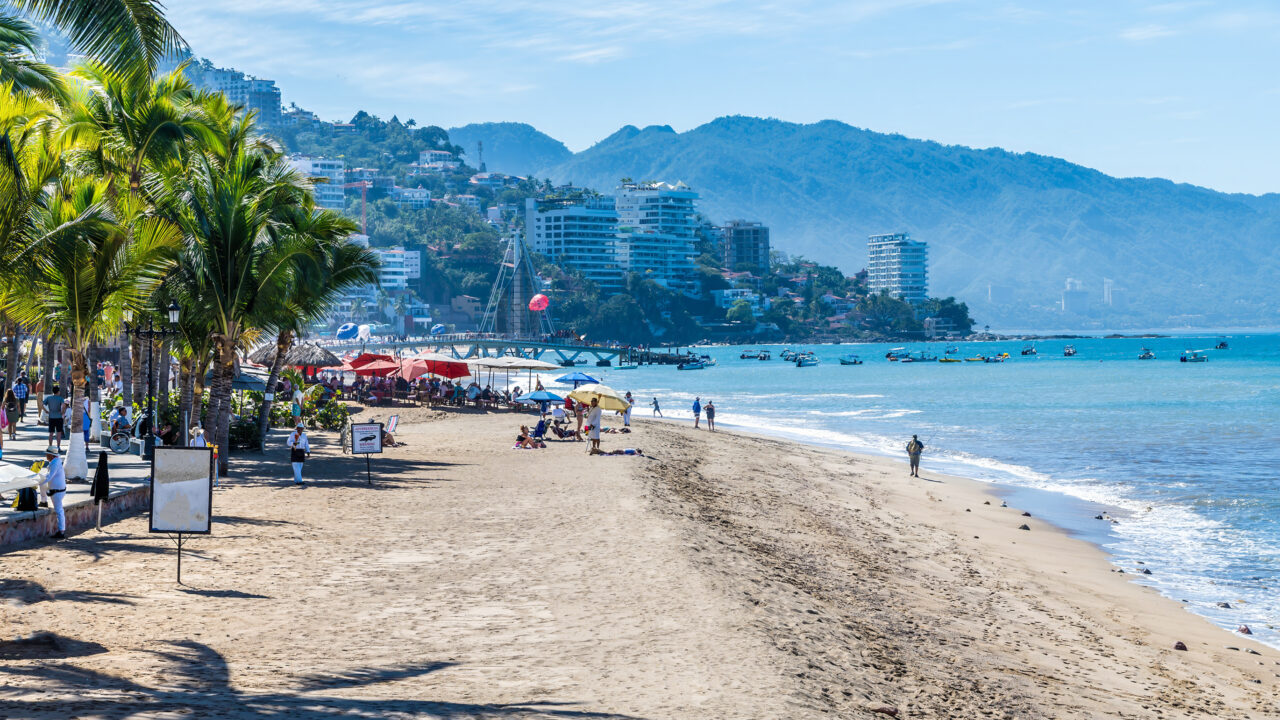 A view down Olas Altas Beach in Puerto Vallarta in early springtime