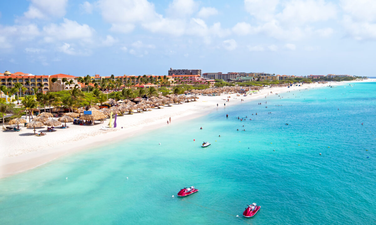 Aerial from Eagle beach on Aruba in the Caribbean Sea