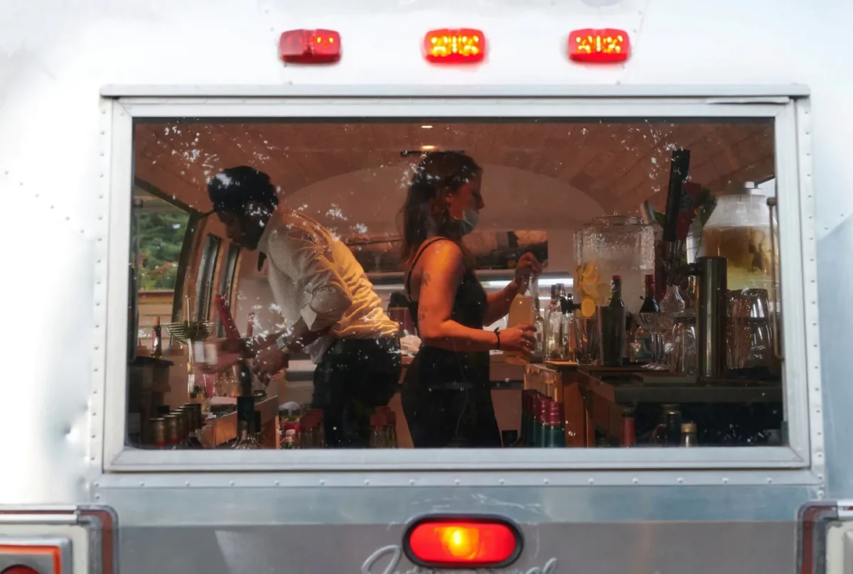 Bartednders inside a vintage airstream at A Little Auk.