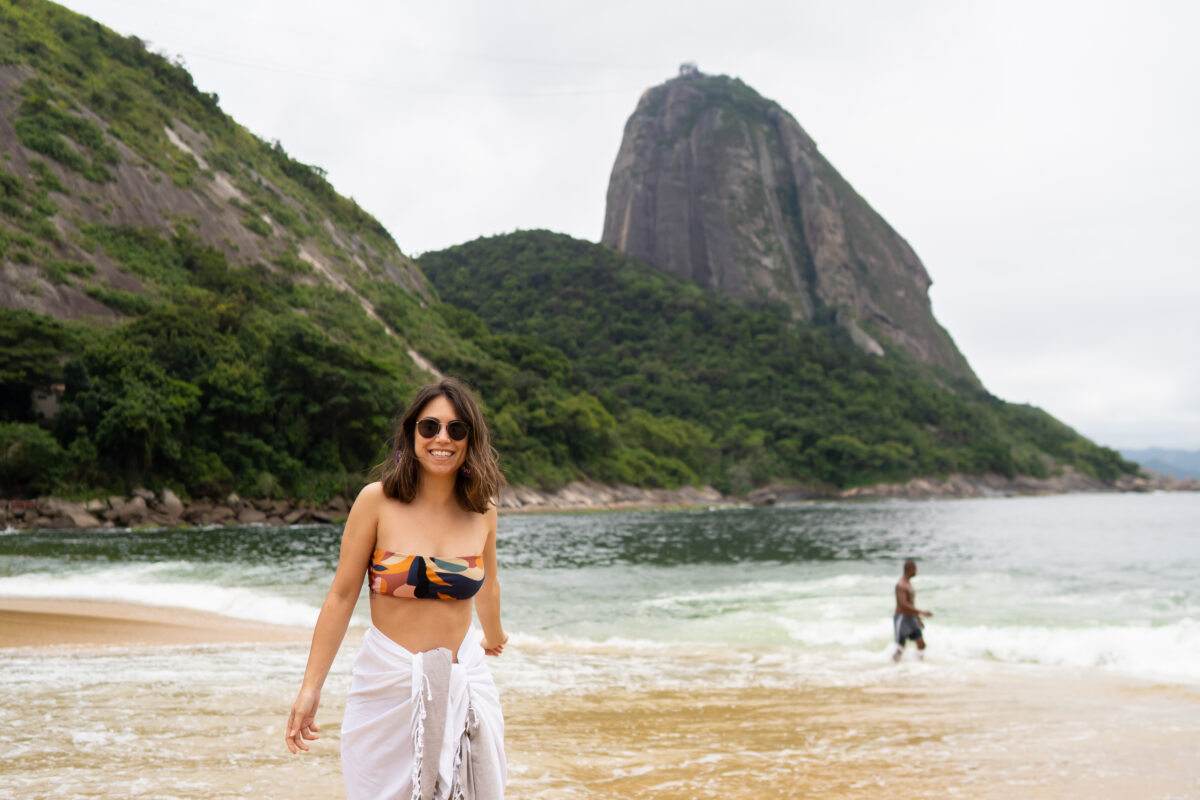 woman posing at Praia Vermelha, Brazil