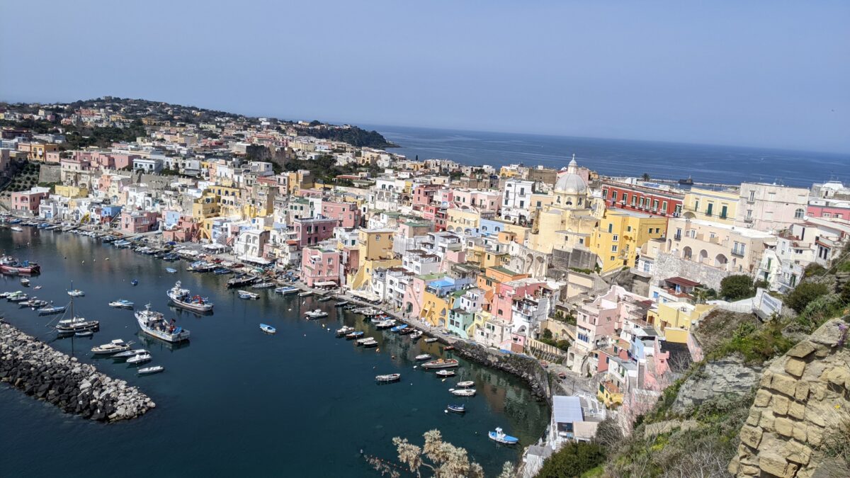 Colourful houses in Procida off the coast of Naples, Italy.