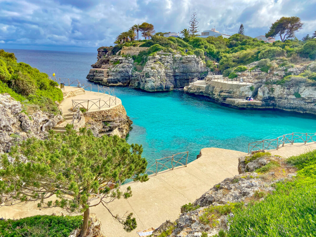 Cala en brut beautiful scenery over bay in menorca balearic islands spain.