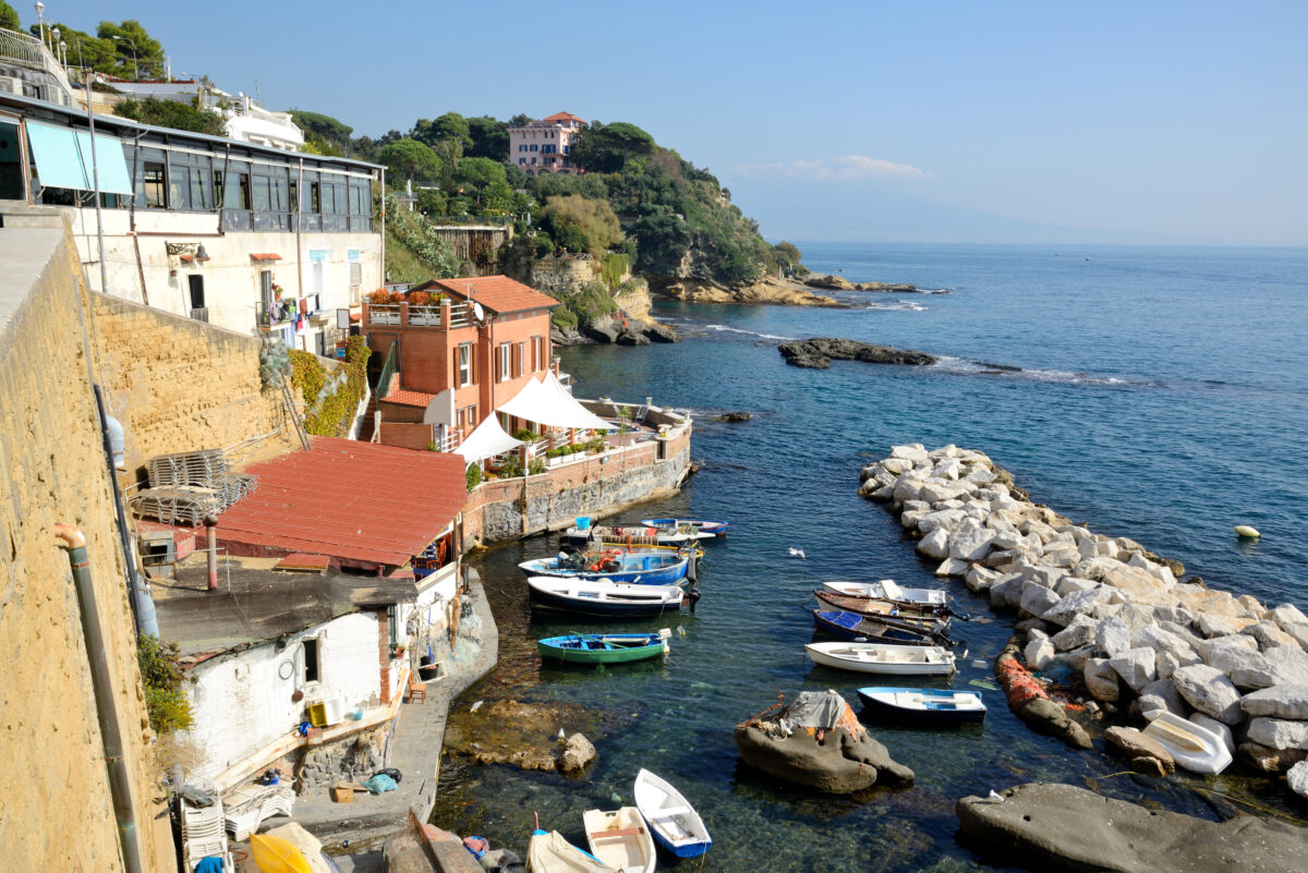 Picturesque corner of the Gulf of Naples called marechiaro clear sea refuge of ancient fishermen.