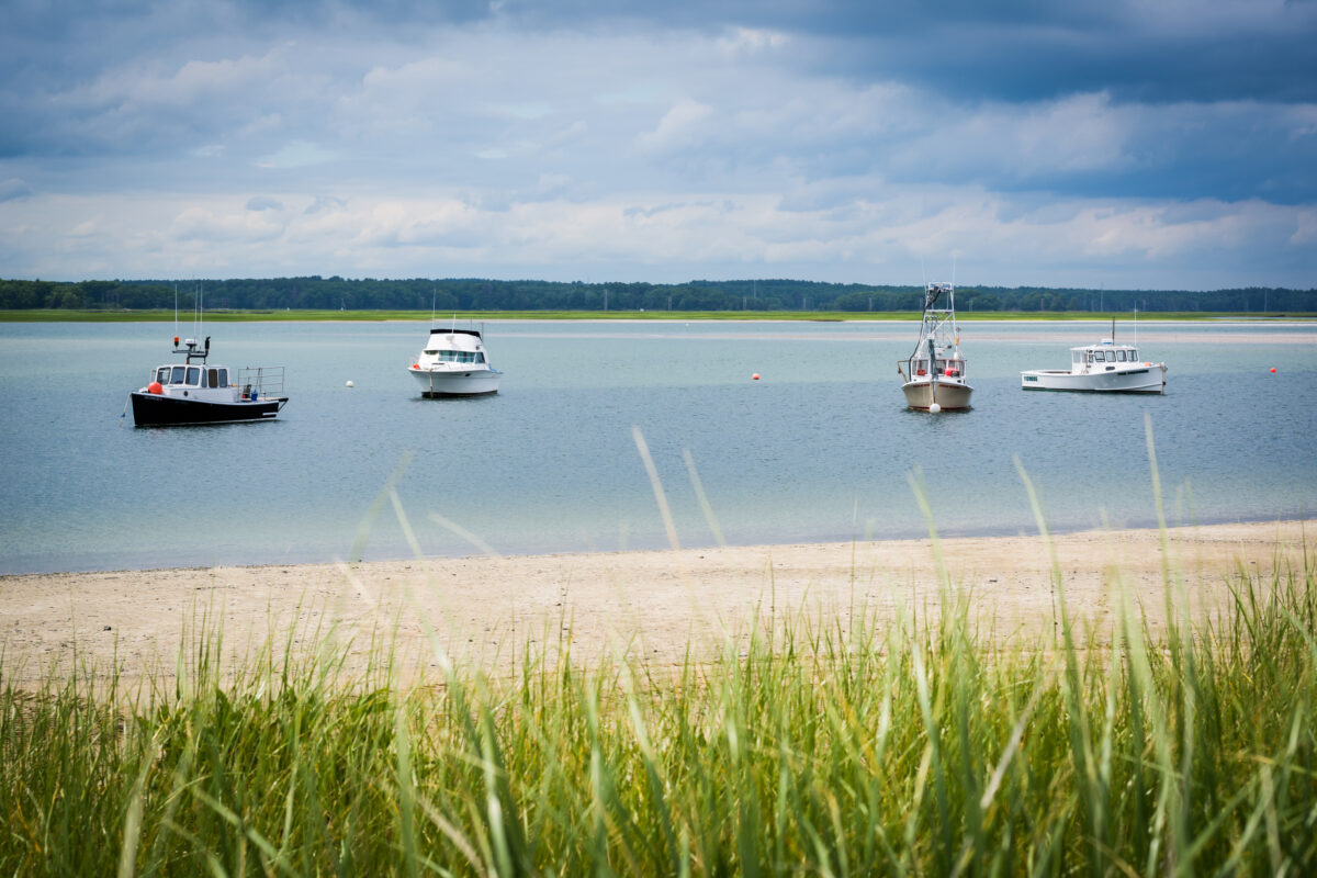 Boats in Hampton Harbor, in Hampton Beach, New Hampshire.