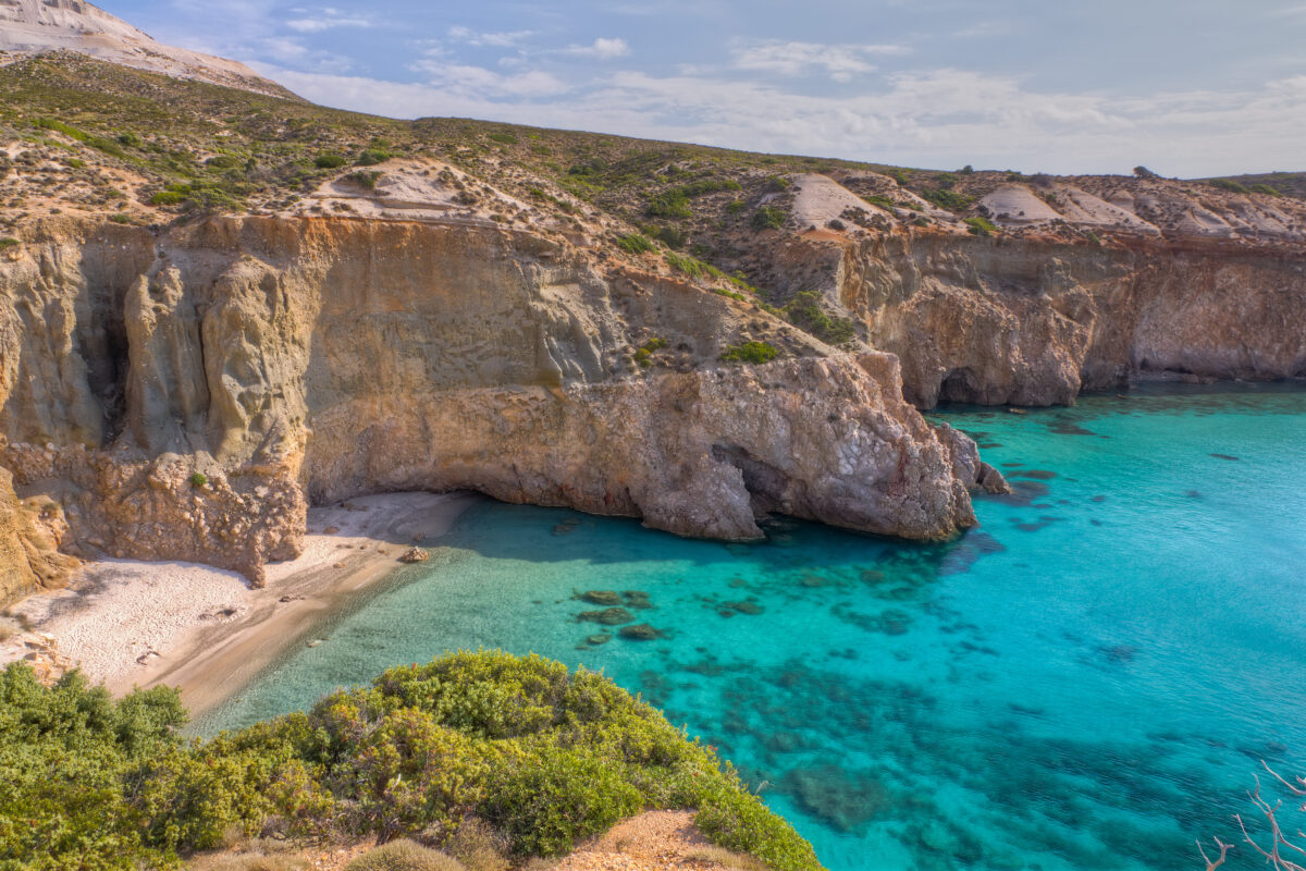 The beautiful beach of Tsigrado, Milos island, Cyclades, Greece.