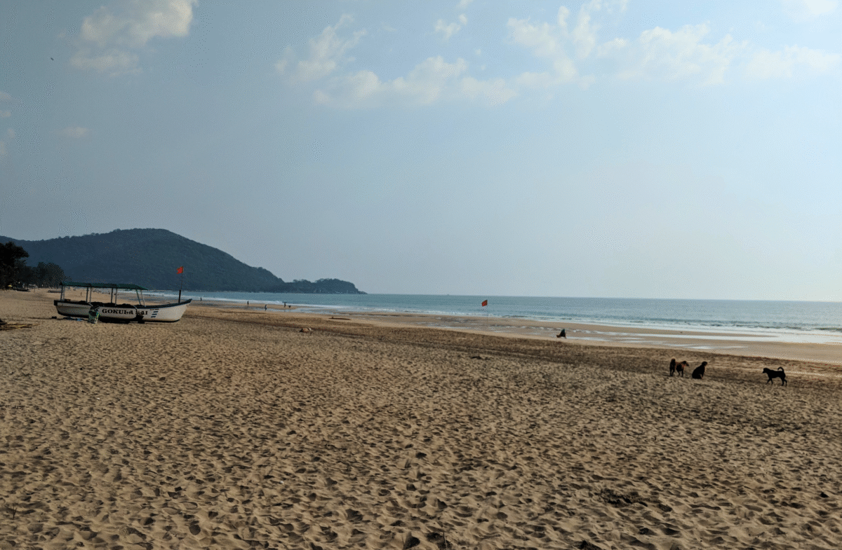 sandy coast with blue skies at Agonda Beach, India